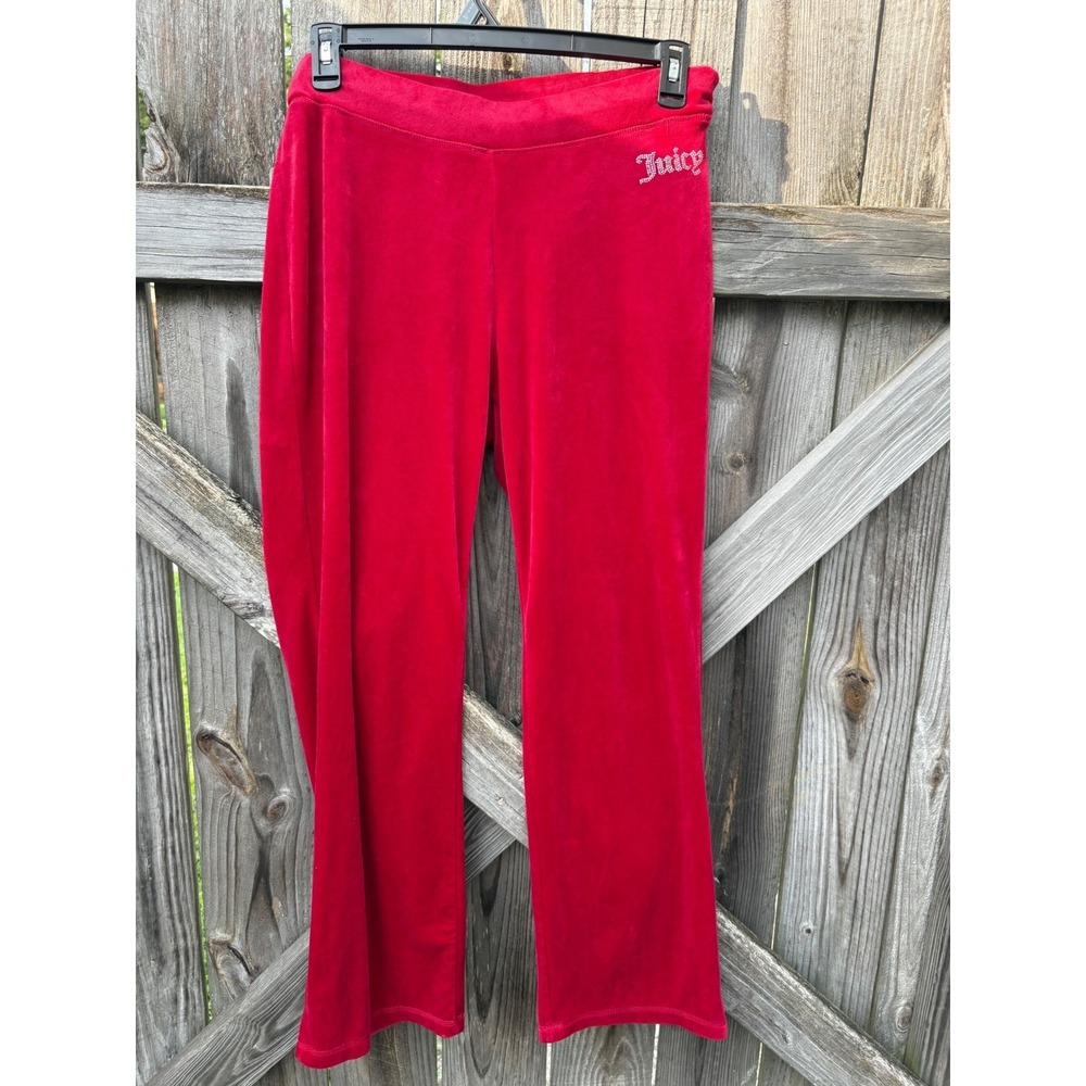 Juicy Couture‎ Womens Red Velour Rhinestone Logo Track Pants Y2K Medium
